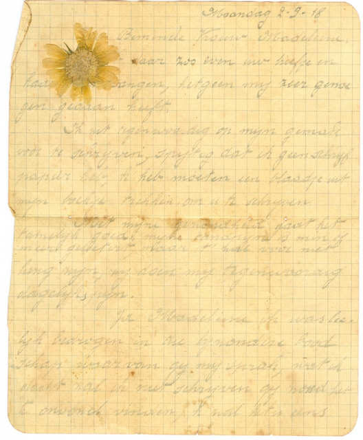 Liefdesbrief van Jean D'Hulst aan zijn geliefde, 02-09-1918